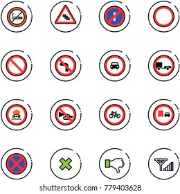 line vector icon set - no smoking sign vector, multi lane traffic road, parkin odd, prohibition, left turn, car, trailer, dangerous cargo, horn, bike, truck overtake, stop, delete cross, dislike