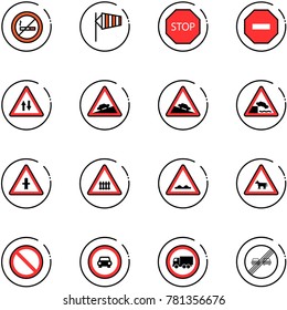 line vector icon set - no smoking sign vector, side wind, stop road, way, oncoming traffic, climb, steep descent, embankment, intersection, railway, rough, cow, prohibition, car, truck