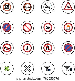 line vector icon set - no computer sign vector, smoking, multi lane traffic road, parkin odd, prohibition, car, dangerous cargo, horn, pedestrian, turn back, parking, delete cross, signal, fine