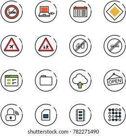 line vector icon set - no smoking sign vector, netabook connect, schedule, main road, airport, children, end speed limit, overtake, website, folder, upload cloud, open, wireless lock, sim, chip