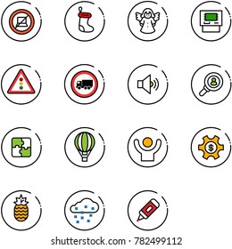 line vector icon set - no computer sign vector, christmas sock, angel, atm, traffic light road, truck, volume medium, head hunter, puzzle, air balloon, success, money managemet, pineapple, snow