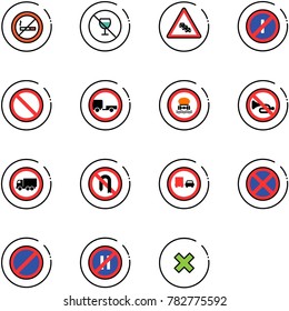 line vector icon set - no smoking sign vector, alcohol, multi lane traffic road, parkin odd, prohibition, trailer, dangerous cargo, horn, truck, turn back, overtake, stop, parking, even