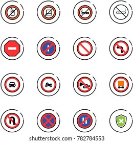 line vector icon set - no mobile sign vector, computer, smoking, way road, parkin odd, prohibition, left turn, car, moto, horn, dangerous cargo, back, stop, parking even, shield cross
