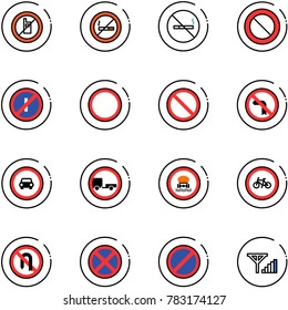 line vector icon set - no mobile sign vector, smoking, prohibition road, parkin odd, left turn, car, trailer, dangerous cargo, bike, back, stop, parking, fine signal