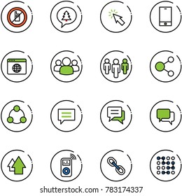 line vector icon set - no mobile sign vector, merry christmas message, cursor, phone, browser globe, group, share, social, chat, dialog, arrow up, music player, link, circuit