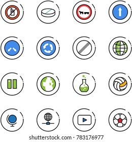 line vector icon set - no mobile sign vector, pill, cart horse road, only forward, detour, circle, limit, globe, pause, round flask, volleyball, playback, soccer ball
