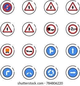 line vector icon set - no parkin odd, intersection vector road sign, trailer, limited width, dangerous cargo, cart horse, only forward right, detour, circle
