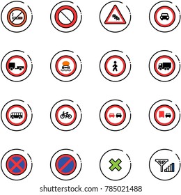 line vector icon set - no smoking sign vector, prohibition road, multi lane traffic, car, trailer, dangerous cargo, pedestrian, truck, bus, bike, overtake, stop, parking, delete cross, fine signal