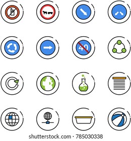 line vector icon set - no mobile sign vector, cart horse road, detour, circle, only right, end minimal speed limit, social, reload, globe, round flask, jalousie, basin, beach ball