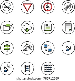 line vector icon set - no smoking sign vector, giving way road, limited height, end speed limit, folder, download cloud, save, agreement, signpost, open, data exchange, satellite antenna, chip