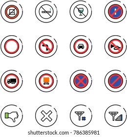 line vector icon set - no computer sign vector, smoking, alcohol, parkin odd, prohibition road, left turn, car, horn, truck, dangerous cargo, stop, parking, dislike, delete, signal, fine