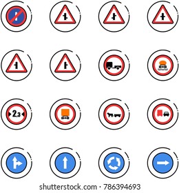 line vector icon set - no parkin odd, intersection vector road sign, trailer, dangerous cargo, limited width, cart horse, truck overtake, only forward right, circle