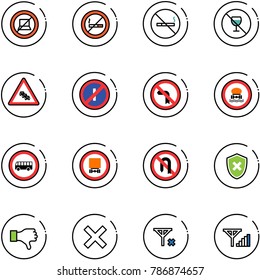 line vector icon set - no computer sign vector, smoking, alcohol, multi lane traffic road, parkin odd, left turn, dangerous cargo, bus, back, shield cross, dislike, delete, signal, fine