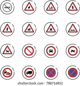 line vector icon set - no smoking sign vector, abrupt turn right road, children, intersection, railway, rough, cow, prohibition, car, moto, horn, truck, stop, parking