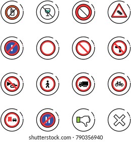 line vector icon set - no mobile sign vector, alcohol, prohibition road, multi lane traffic, parkin odd, left turn, horn, pedestrian, truck, bike, overtake, parking even, dislike, delete