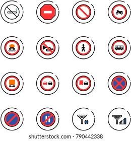 line vector icon set - no smoking sign vector, way road, prohibition, moto, dangerous cargo, horn, pedestrian, bus, overtake, truck, stop, parking, even, signal, fine