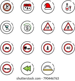 line vector icon set - no mobile sign vector, christmas calendar, hat, wine, alcohol, money back, oncoming traffic road, narrows, moto, trailer, pedestrian, speed limit 40, cart horse, fast backward