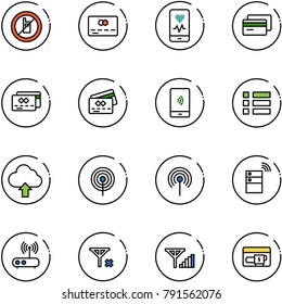 line vector icon set - no mobile sign vector, credit card, heart monitor, payment, menu, upload cloud, antenna, server wireless, wi fi router, signal, fine, generator