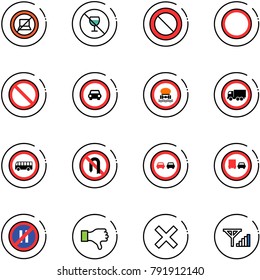 line vector icon set - no computer sign vector, alcohol, prohibition road, car, dangerous cargo, truck, bus, turn back, overtake, parking even, dislike, delete, fine signal