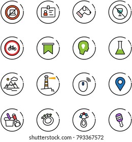 line vector icon set - no computer sign vector, identity, dog, alcohol, bike road, flag, head bulb, flask, mountains, lighthouse, mouse wireless, navigation pin, shovel bucket, beanbag