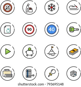 line vector icon set - no computer sign vector, baby room, snowflake, snowmobile, diet list, speed limit 90 road, minimal, key, play, piggy bank, mountain, dollar, sea hotel, sun panel, oiler