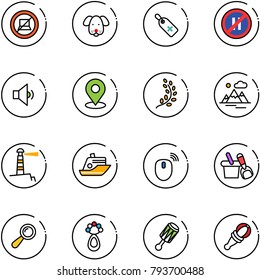 line vector icon set - no computer sign vector, dog, medical label, parking even road, low volume, map pin, golden branch, mountains, lighthouse, cruiser, mouse wireless, shovel bucket, beanbag