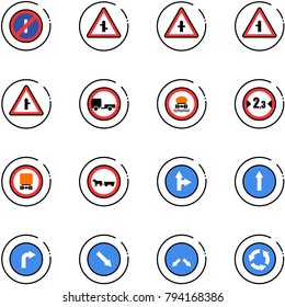line vector icon set - no parkin odd, intersection vector road sign, trailer, dangerous cargo, limited width, cart horse, only forward right, detour, circle