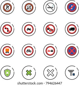 line vector icon set - no mobile sign vector, computer, smoking, parkin odd, left turn road, moto, horn, truck, dangerous cargo, bike, overtake, stop, shield cross, delete, signal