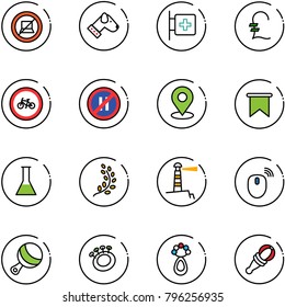 line vector icon set - no computer sign vector, dog, first aid room, pound, bike road, parking even, map pin, flag, flask, golden branch, lighthouse, mouse wireless, beanbag