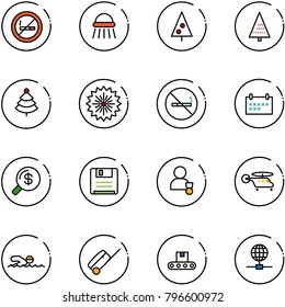line vector icon set - no smoking sign vector, shower, christmas tree, firework, schedule, money search, save, winner, helicopter, swimming, suitcase, conveyor, globe