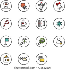 line vector icon set - officer window vector, plane globe, santa claus, bell, lollipop, tea, ski, ambulance star, flag, head hunter, search money, winner, finance management, helicopter