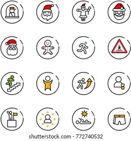 line vector icon set - officer window vector, santa claus, cake man, run, pedestrian road sign, career, success, winner, win, star, reading, swimsuit