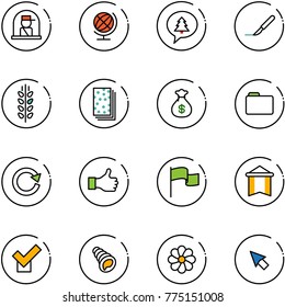 line vector icon set - officer window vector, globe, merry christmas message, scalpel, spica, breads, money bag, folder, reload, like, flag, pennant, check, shell, flower, cursor