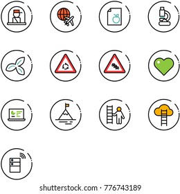 line vector icon set - officer window vector, plane globe, diet list, lab, three leafs, round motion road sign, multi lane traffic, heart, statistics monitor, mountain, opportunity, cloud ladder
