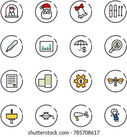 line vector icon set - officer window vector, santa claus, bell, ski, thermometer, statistics, insurance, head hunter, agreement, building, money managemet, dragonfly, crown drill, jack, dryer, doll