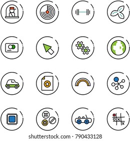 Line Vector Icon Set - Officer Window Vector, Radar, Barbell, Three Leafs, Credit Card, Cursor, Gear, Globe, Car, Certificate, Rainbow, Molecule, Cpu, Rivet, Toy, Tic Tac Toe