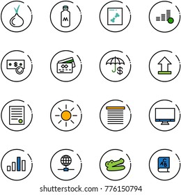 line vector icon set - onion vector, milk, x ray, coin, cash, credit card, insurance, uplooad, agreement, sun, jalousie, monitor, chart, globe, crocodile, abc book