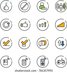 line vector icon set - onion vector, no limit road sign, user password, group, reload, like, arrows up, stairs, check, dialog, down, server wireless, remote control, music player, gamepad