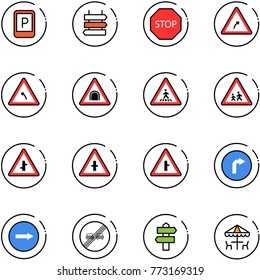 line vector icon set - parking sign vector, post, stop road, turn right, left, tunnel, pedestrian, children, intersection, only, end overtake limit, signpost, outdoor cafe