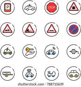 line vector icon set - parking sign vector, safety car, stop road, tunnel, crash, gravel, rough, no, electric, key hand, wireless, jack, trailer, toy, baby