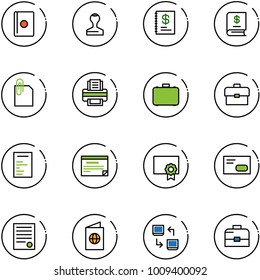 line vector icon set - passport vector, stamp, annual report, attachment, printer, case, portfolio, document, schedule, certificate, envelope, agreement, data exchange