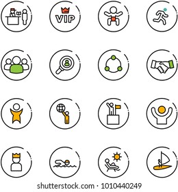 line vector icon set - passport control vector, vip, baby, run, group, head hunter, community, agreement, success, world, win, king, swimming, beach, windsurfing