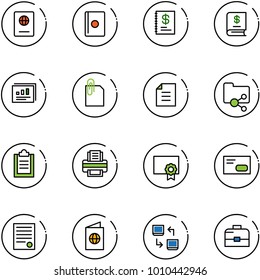 line vector icon set - passport vector, annual report, statistics, attachment, document, shared folder, clipboard, printer, certificate, envelope, agreement, data exchange, case
