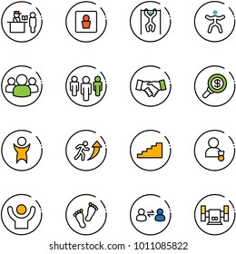 line vector icon set - passport control vector, male wc, pull ups, gymnastics, group, agreement, search money, success, career, stairs, winner, feet, information exchange, sharpening