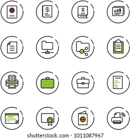 line vector icon set - passport vector, annual report, statistics, document, network folder, shared, clipboard, printer, case, portfolio, schedule, certificate, wireless