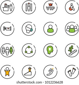 line vector icon set - passport control vector, metal detector gate, vip, disabled, hotel, medical mask, user, group, community, head bulb, career, success, flying man, feet