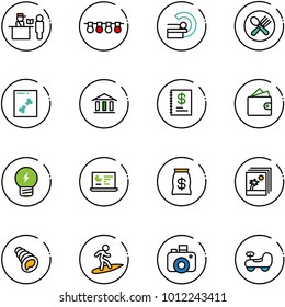 Line Vector Icon Set - Passport Control Vector, Garland, Mri, Fork Spoon Plate, X Ray, Bank, Annual Report, Wallet, Idea, Statistics Monitor, Money Bag, Photo, Shell, Surfing, Camera, Baby Car