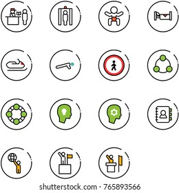 line vector icon set - passport control vector, metal detector gate, baby, hotel, snowmobile, push ups, no pedestrian road sign, social, friends, head bulb, brain work, contact book, world, win