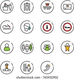 line vector icon set - passport control vector, metal detector gate, vip, credit card, snowmobile, medical mask, no pedestrian road sign, cart horse, user, group, success, winner, opportunity