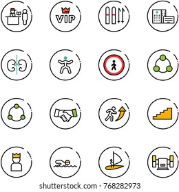 line vector icon set - passport control vector, vip, ski, hospital building, kidneys, gymnastics, no pedestrian road sign, social, community, agreement, career, stairs, king, swimming, windsurfing